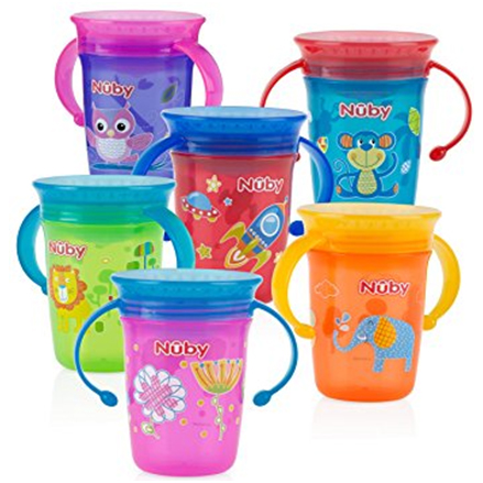 NUBY No-Spill Edge 360 2 Stage Drinking Cup with Removable Handles, Blue